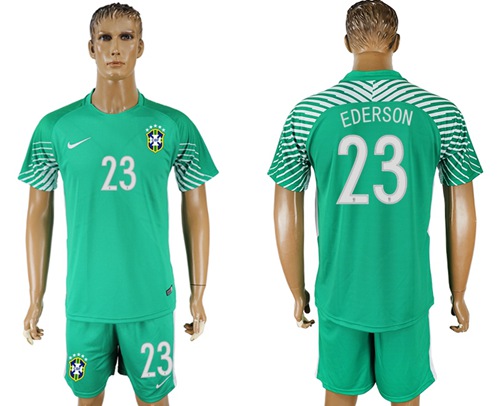 Brazil #23 Ederson Green Goalkeeper Soccer Country Jersey - Click Image to Close